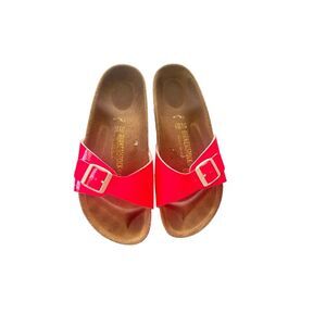 Birkenstock Womens Neon Pink Madrid Birko-Flor Patent Leather Slide Sandals Sz 8